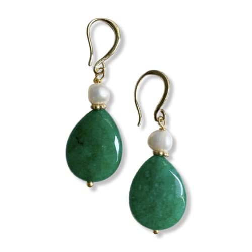 Orecchini con pietre dure e perle di fiume (Verde)