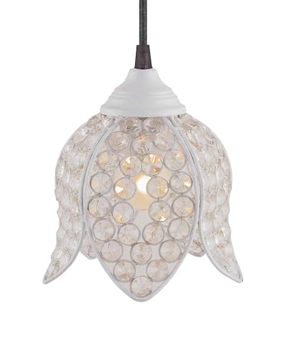 Image of Lotus Crystal Pendant Light Modern Ceiling Fixture, Stylish Home Decor, Warm White, Living Room, Bedroom, Contemporary Design, Decorative Crystal Chandelier (White)