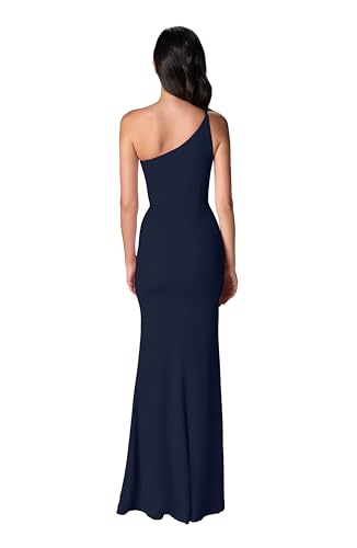 Image of Dress the Population Womens Amy Asymmetrical Neckline Sleeveless High Slit Maxi Dress