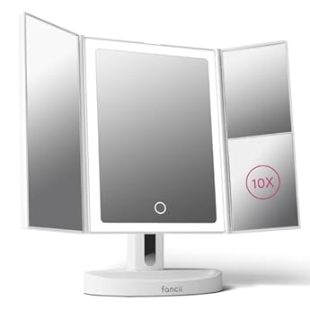 Foto di Fancii Specchio per il Trucco con Luci LED, 10x /5x/1x Ingranditore, Ricaricabile - 68 Dimmerabile Luci, Touch Screen, Specchio da Tavolo Regolabile, Supporto Cosmetico, Tria 2