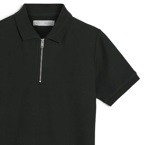 Image of Alan Jones Clothing Boys Polo T-Shirt with Zipper Closure | Honeycomb Knit Cotton Blend Half Sleeve Tshirt | Age 6-16 Years