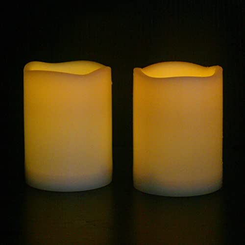 Image of CANDLE CHOICE Waterproof Outdoor Battery Operated Flameless Candles Remote Timer White Plastic Realistic Flickering Fake Electric LED Pillars Lantern Garden Wedding Christmas Decorations 3 inchx4 inch 6 Pack