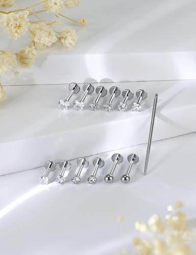 Kridzisw 16G Lip Labret Medusa Rings Studs Internally Threaded 316L Surgical Steel Snake Bite Lip Rings Flat Back Catilage Tragus Helix Daith Earrings Piercings Jewelry for Women Men 8mm2