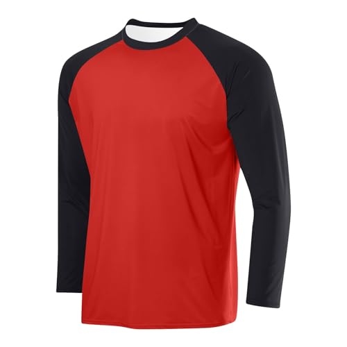 Mens Long Sleeve Rash Guard Shirt Classic Round Neck Baseball Raglan Fishing Quick Dry Tops Athletic Workout Tees