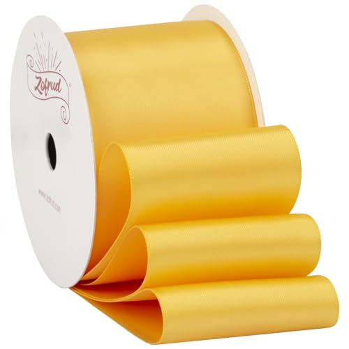 【Zofrud】サテンリボン幅50mm x 9m巻 - 手芸、ラッピング、 花束、ウェディングに最適 (イエローゴールド)（Amazon）