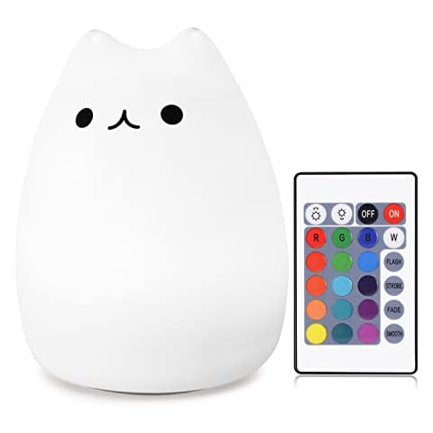 WoneNice Cute Kitty Silicone Night Light with Remote for Kids Room, Color Changing Kawaii Silicone Nightlights, Christmas Gifts for Kids Girls Women Cat Lovers Cover