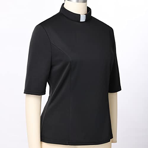 Womens Church Clergy Shirt with Tab Collar Spring/Summer Half Sleeve Slim Blouse Top3