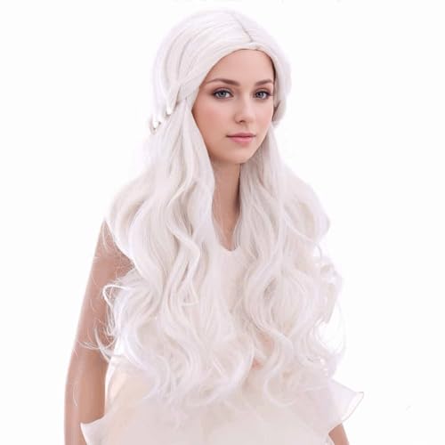 Image of PATTNIUM Platinum Blonde Wig for Kids Wig Long Wavy White Wig for Girls Heat Resistant Synthetic Cosplay Costume Wigs