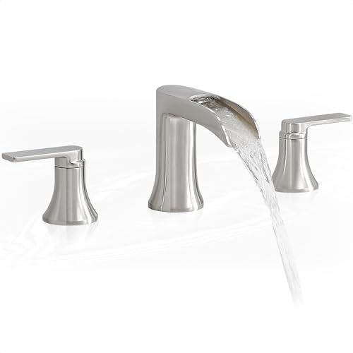 HOIGY Brushed Nickel Tub Faucet Set 3 Hole, Brass Deck Mount Waterfall Bathtub Faucet Set, High Flow...