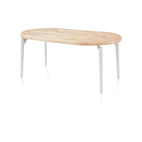 Padma, Mesa de Comedor Redonda Extensible, Mesa 2 Tramos, Acabado en Roble y Blanco, Medidas: 100-140-180 cm (Largo) x 100 cm (Ancho) x 76 cm (Alto)