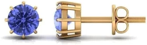 Generic 2.00Ct Round Cut Simulated Blue Tanzanite Stud Earrings 14K Yellow Gold Plated 925 silver