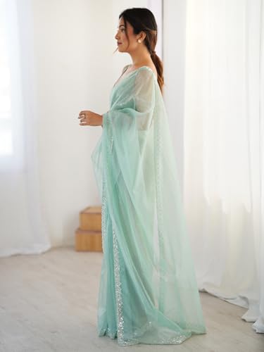 Image of AKHILAM Women's Net Embellished Saree With Unstitched Blouse Piece (AARYAN17101 KR Parent)