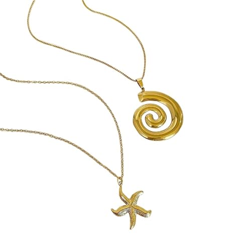 Collier double couche en acier inoxydable pour femme avec pendentif escargot et étoile de mer