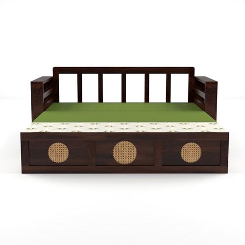 Image of Mamta Furniture Sofa Cum Bed (Walnut Finish, 3 Seater - CaneCircle)