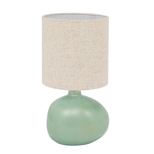 Bloomingville Stoneware Organic Shaped Table Lamp with Linen Shade and Inline Switch in Crackle Glaze, Aqua