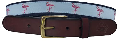 Mens Flamingo Leather Belt, Leather Tab and Buckle, Club Belt, Nautical Leather Belt