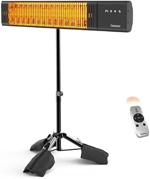 PowerScale 2-in-1 Patio Heater - Tripod Stand & Wall-Mount, Portable 1500W Infrared, 2.5s Heat, 4 Levels, Remote, IP65 Waterproof, for Garage, Patio, Workshop