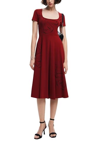 Lunghezza: Midi Desigual Abito Midi Donna Farfalla, Rosso, XS