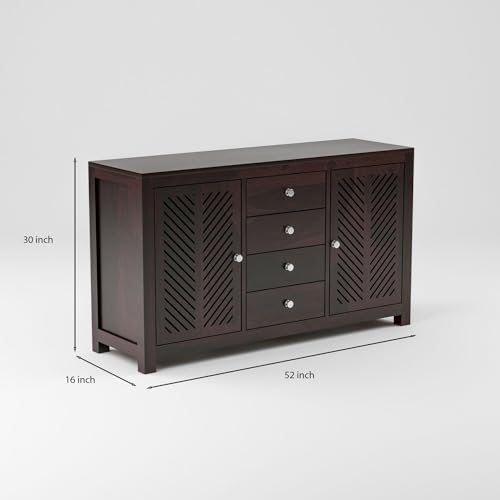 Image of Solid Sheesham Wood Wooden Chest of Drawers for Storage Sideboard Cabinet with 4 Drawers and 4 Shelf Storage for Living Room & Bedroom (Roger, Walnut Finish)