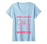 donna simple pink woman warrior bow tie breast cancer maglietta con collo a v