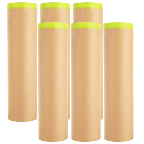 Image of 6 Rolls 22 inch x 50 ft Pre-Taped Masking Paper, Tape and Drape Painters Paper, Paint Masking Paper for Painting Cars and Auto Body, Floor Protection, Wall Covering
