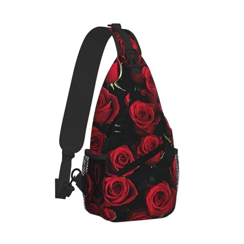 Red And Black Rose Print Cross Chest Bag Diagonally - High-Capacity For Short Trips, Work, And Daily Use2