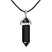 Black Agate Gemstone Hexagonal Pointed Reiki Chakra Pendant Genuine Leather Necklace 18"