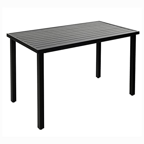 Sophia & William 37 Tall Patio Outdoor Bar Table Metal Counter Height Dining Table with Wood Grain Tabletop Adjustable Feet Mats Rectangular Bistro Table with E-Coating for Porch Yard Lawn