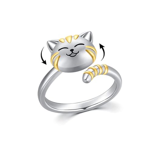 Cute-Cat-Pet-Anxiety-Relieve-Spinner-Rings-Kitten-Animal-Fidget-Open-Adjustable-Ring-Sterling-Silver-Plated-Worry-Stress-Relieving-Boredom-ADHD-Autism-Jewelry-Stacking-Finger-Promise-Engagement-Gift
