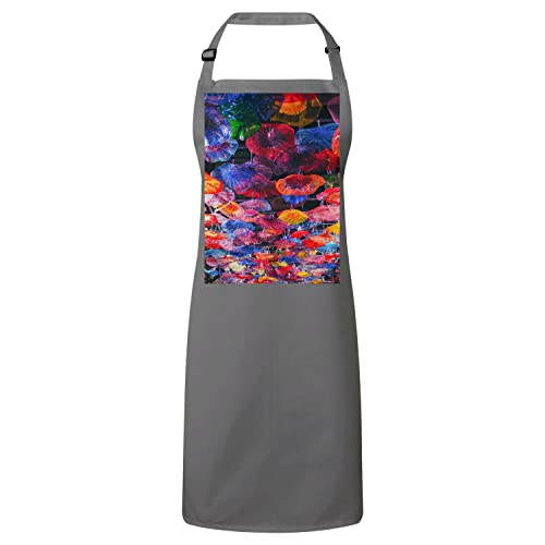 Tablier cuisine gris fleurs tissu premium imperméable et lavable style contemporain