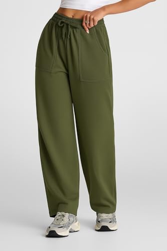 Image of Q - RIOUS Women's Wide Leg High Waisted Baggy Lounge Sweat Pants Drawstring Athletic Flared Joggers with Pockets