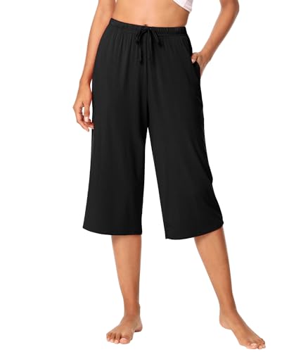 Image of WiWi Bamboo Viscose womens capri pants Wide Leg Pajama Super Soft Lounge knit Sleep shorts Cooling Pj Bottoms S-XXL