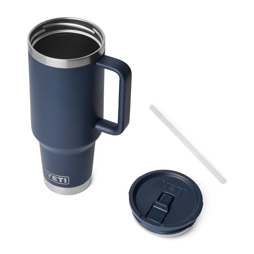 Image of YETI Rambler 40 oz Travel Mug with Flip Straw Lid - Stainless Steel, Vacuum Insulated, Leakproof, Cup Holder Friendly, Navy