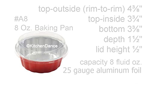 Kitchendance Disposable Colored 8 Oz. Individual Cake Cups- Tart Pans- Dessert Pans- Ramekins With Snap On Dome Lid #A8P (100, Red) #TOP4