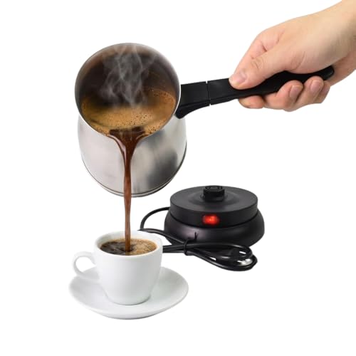 Image of Drumstone (𝐒𝐩𝐞𝐜𝐢𝐚𝐥 𝟏𝟓 𝐘𝐞𝐚𝐫𝐬 𝐖𝐚𝐫𝐫𝐚𝐧𝐭𝐲 Stainless Steel Electric Turkish Coffee Maker, Fast Heating Portable Coffee Pot Machine for Home, Office & Travel, Easy Brew Espresso Style