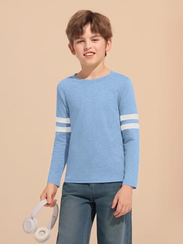 Image of Haloumoning Boys Long Sleeve Shirts Kids Crewneck T Shirts Casual Striped Tops Tees 5-14 Years