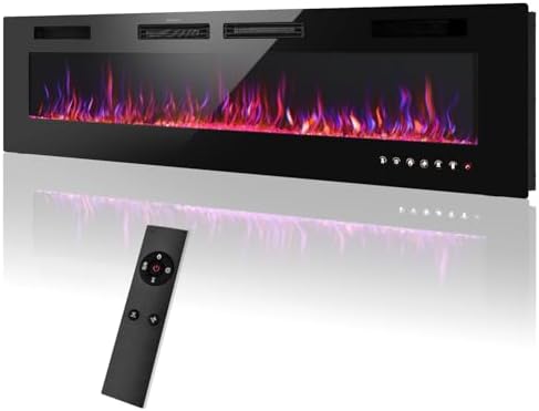MFSTUDIO 72 inches Electric Fireplace with Remote Control & Touch Screen, Recessed and Wall Mounted Fireplace Heater, Linear Fireplace Insert with 12 Colors Adjustable Flame Color, Timer, 750w/1500w