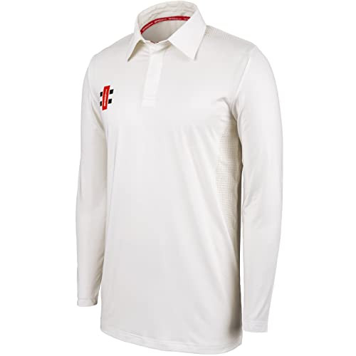 Gray-Nicolls CAMISA DE MANGA LARGA PRO PERFORMANCE - MARFIL/VERDE - NUEVO PARA 2019, blanco, S Cover