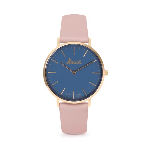 Reloj esfera azul con correa rosa claro de moda para mujer de 38mm