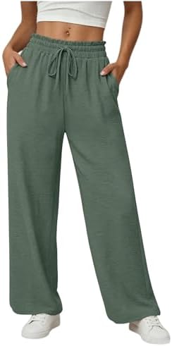 TERGHTP Women's Linen Wide Leg Pants High Waist Drawstring Trousers Casual Palaz
