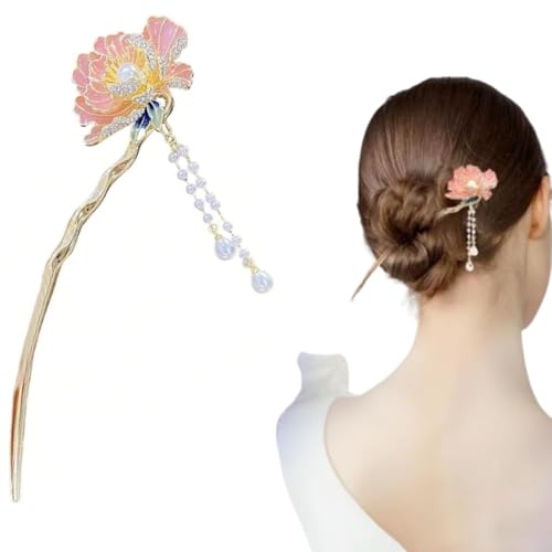 Image of Chinese Flower Hair Sticks, Vintage Metal Tassel Hair Pins, Traditional Hair Chopsticks for Women, 1 Piece