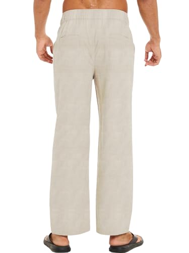 KAWATA Mens Casual Linen Pants Lightweight Elastic Waist Loose Fit Yoga Pant Beach Trouser3