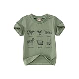 MODNTOGA Baby Boy Farm Shirt Short Sleeve Animals Graphic T-Shirt Kids Boy Cow Tops Toddler Funny Letter Print Tees (Light Green, 2-3 Years)