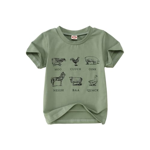 MODNTOGA Baby Boy Farm Shirt Short Sleeve Animals Graphic T-Shirt Kids Boy Cow Tops Toddler Funny Letter Print Tees (Light Green, 2-3 Years)