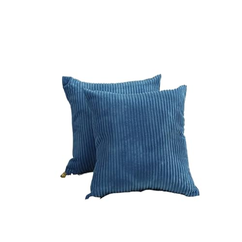 Coussin velours côtelé bleu et housse de coussin décorative à rayures couleur unie - 2