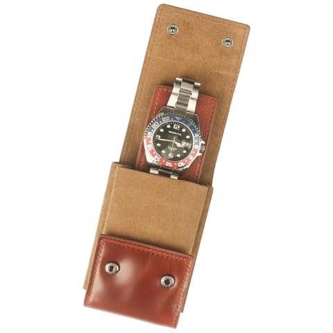 KOSMCCO Leather Watch Pouch - Portable Watch Travel Pouch with Suede Lining and Leather Inserts, Single Travel Watch Case for Watch Lovers Gift (Brown) Cover