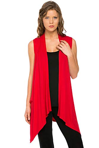 Azules Women's Sleeveless Asymmetric Hem Open Front Cardigan [Made in USA] (1X, Red)