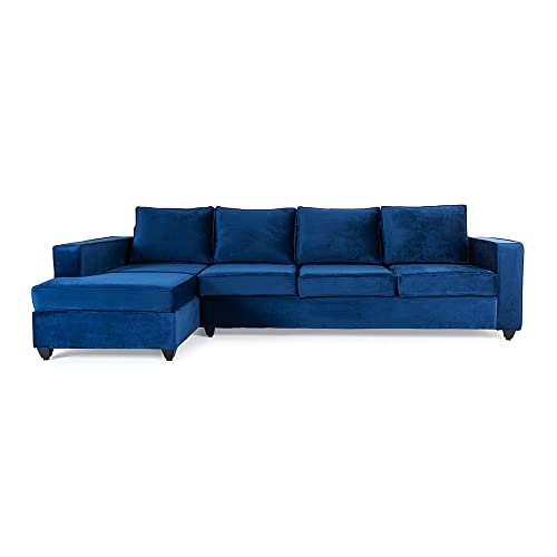 Image of Wakefit Sofa Set | 3 Year Warranty | Sofa 3 Seater, 3 Seater Sofa for Living Room, Wooden Sofa Set, 3 Seater + Left Aligned, Sofa for Living Room - Napper(Fabric-Velvet : Blue)