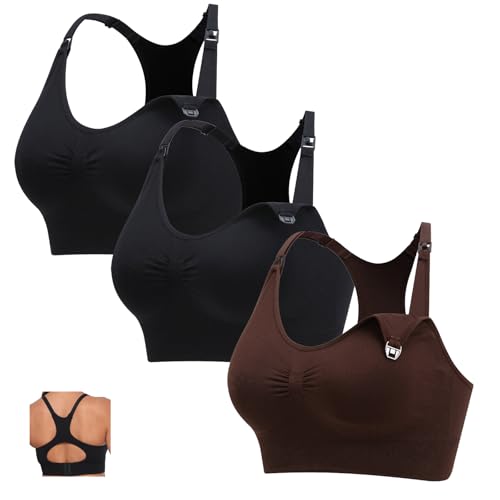 3Pack Sports Maternity Nursing Bra for Breastfeeding Medium-Impact Workout Yoga Bra for Pregnancy Women