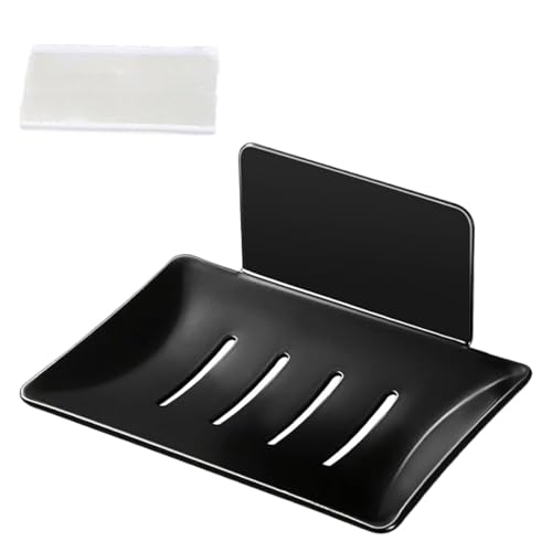 FOTIOMRG Wall Mounted Soap Dish, Black Stainless Steel,Waterproof Drainage Design, No Drilling Required,for Wall, Bathroom, Kitchen Sink(Matte Black)